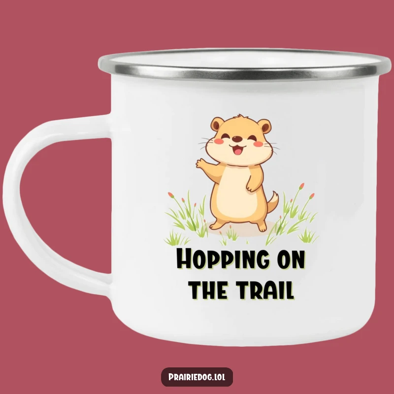 Funny Joyful Prairie Dog Hop Camping Mug, Happy Field Jumper Cup, Hilarious Gift