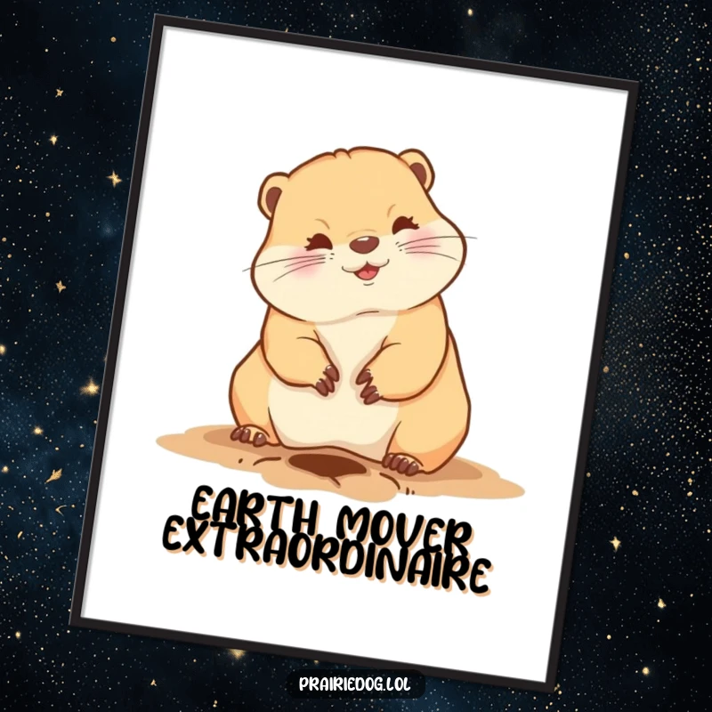 Funny prairie dog digital art print showing a cute animal digging a hole with its front claws, instant humorous wall decor