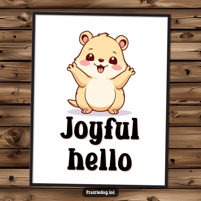 Funny prairie dog waving energetically, available as a downloadable digital art print for instant, cheerful decoration.