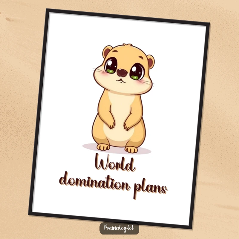 Funny digital art print of a prairie dog with big, curious eyes, standing on hind legs and surveying.