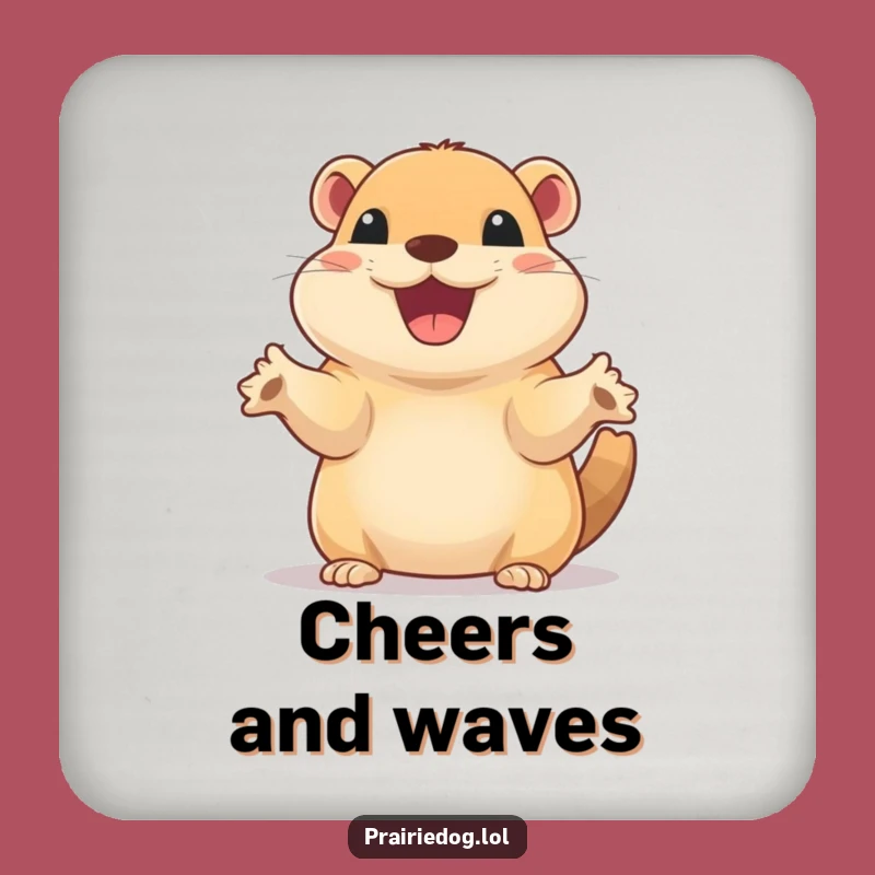 Funny Excited Prairie Dog Coaster - Waving Drink Gift