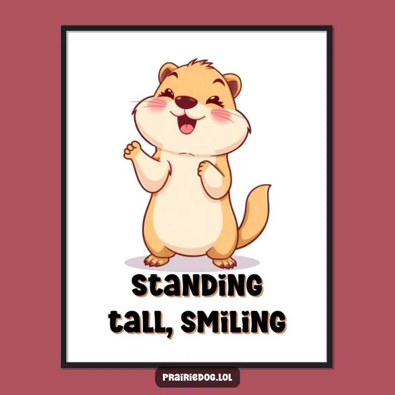 Funny Paws Up Prairie Dog Poster, Smiling Celebration Art, Hilarious Decor