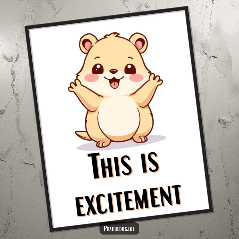 Funny prairie dog waving energetically on a vibrant poster, a cheerful piece of wall art that spreads happiness.