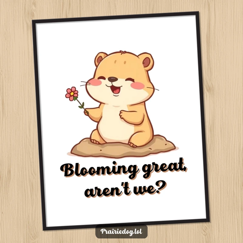 Funny Free Printable Wall Art: Happy prairie dog peeking from burrow with a tiny flower, bringing cheerful, humorous vibes.