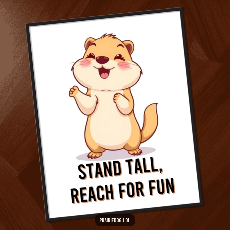 Funny Free Printable Wall Art: A smiling prairie dog character playfully standing on its hind legs with paws up.