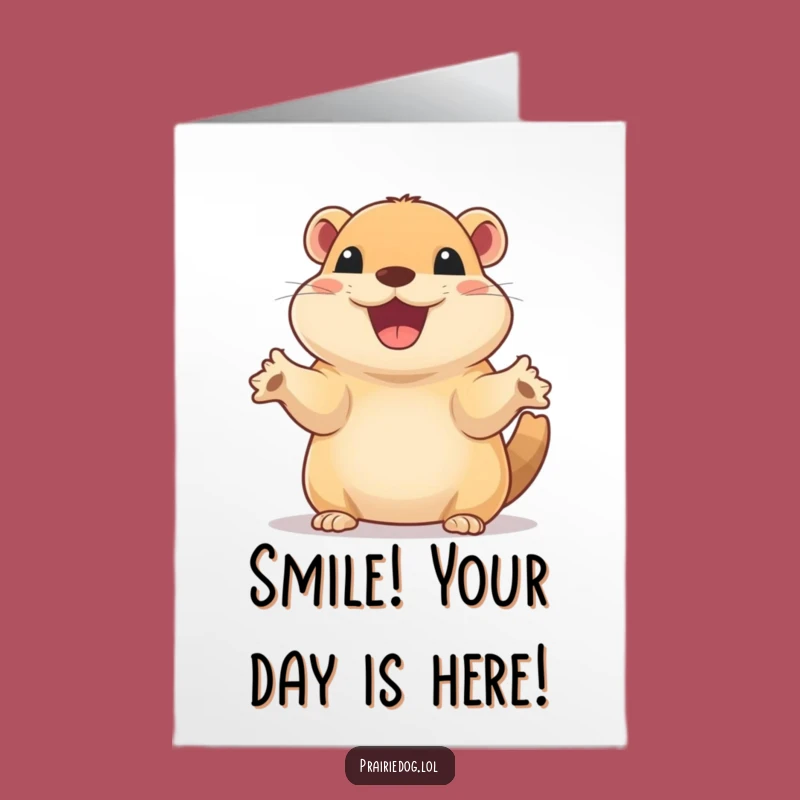 Free Printable Funny Prairie Dog Birthday Card: Excited Wave, Cheerful Downloadable Gift