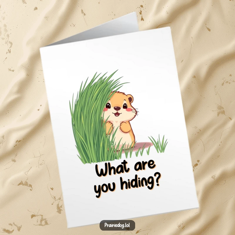 Funny Free Printable birthday card with a curious prairie dog peeking from grass, ready to deliver a laugh.