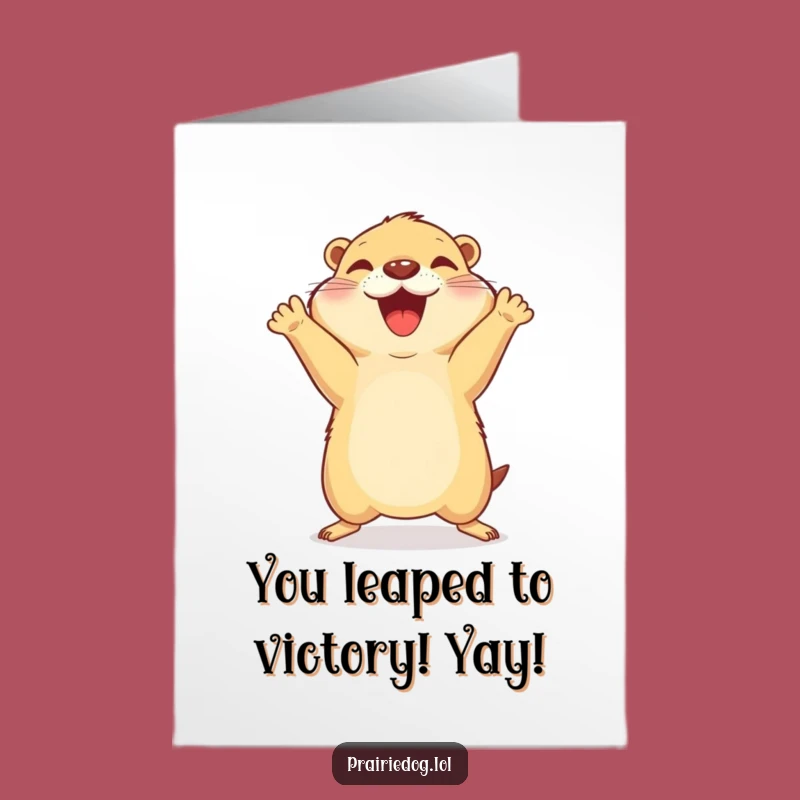 Free Printable Funny Prairie Dog Congrats Card: Celebration Jump, Cheerful Downloadable Gift