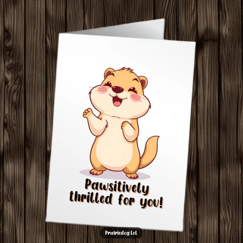 Funny Free Printable Congratulations Card: Smiling prairie dog standing on hind legs with paws up, celebrating a win.