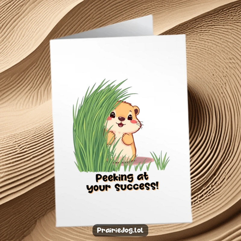 Funny Free Printable congratulations card showing a prairie dog curiously peeking from grass, celebrating success.