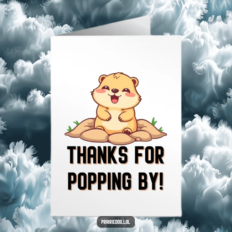 Funny Free Printable Thank You Card: Cute prairie dog popping head out of burrow with glee, saying thanks.
