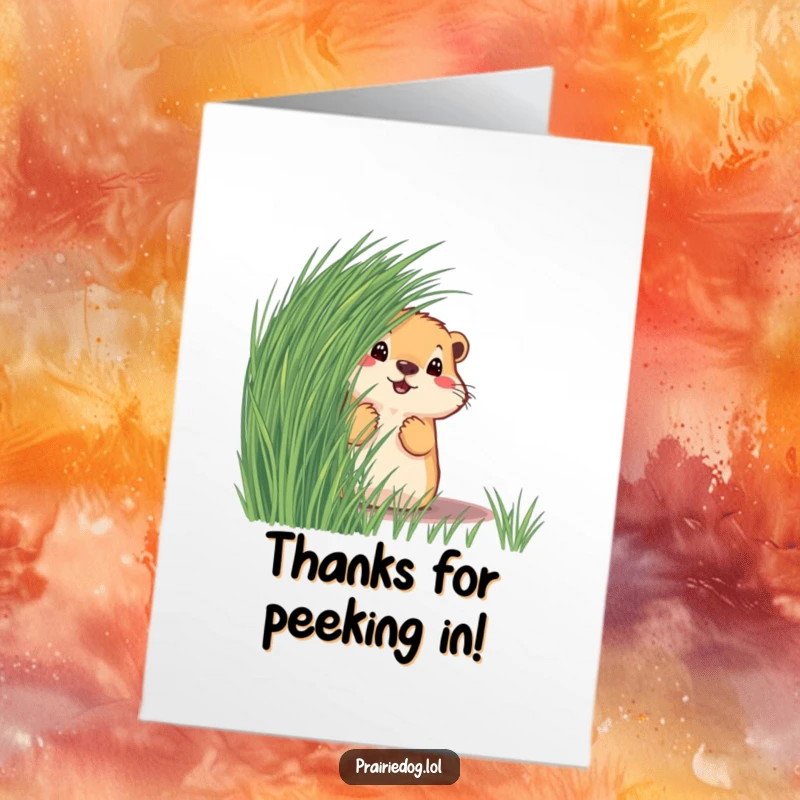 Funny Free Printable thank you card with a curious prairie dog peeking from grass, expressing gratitude.