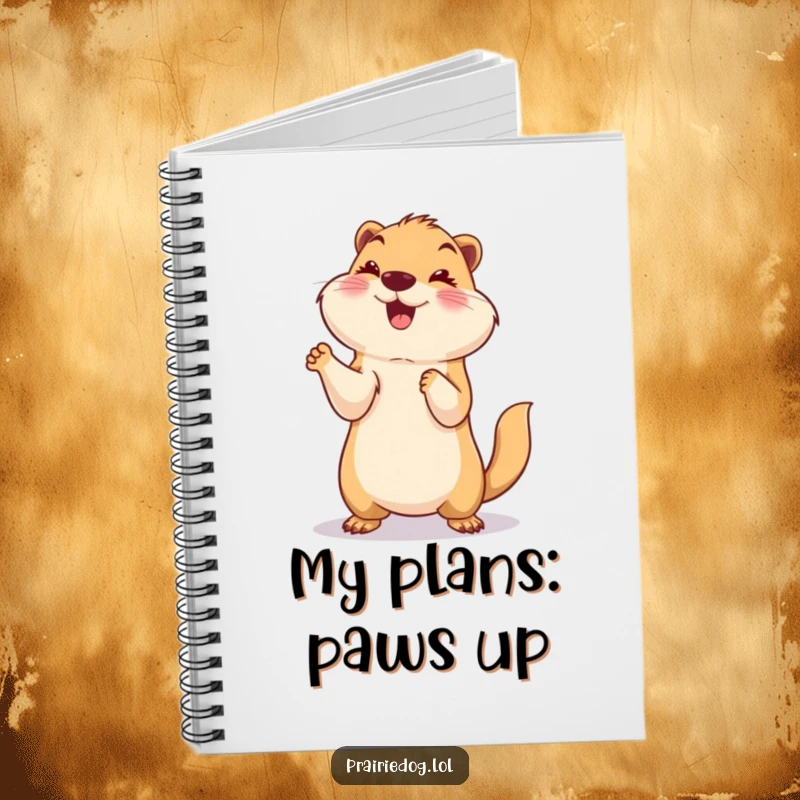 Funny notebook with a smiling prairie dog standing on its hind legs with paws up in a playful celebration, perfect for jotting notes.