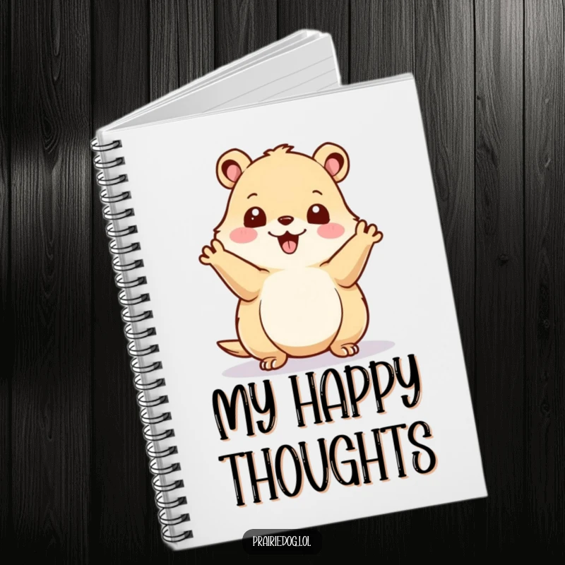 Funny prairie dog waving energetically on a lined notebook cover, inspiring happy thoughts and creative writing.